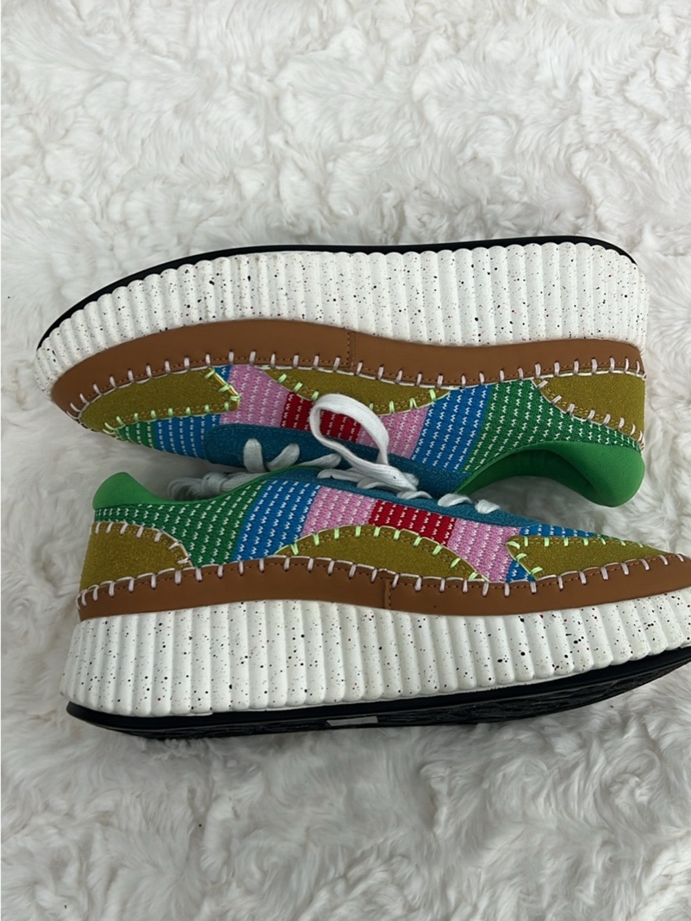 Liliana Rainbow Patchwork Platform Sneakers - Blue Green Pink - Picture 5 of 7